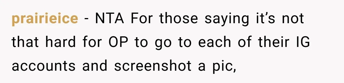 Family Explodes After Woman Swaps Missing Cousins’ Pics With Her Dog In A Sombrero prairieice − NTA For those saying it’s not that hard for OP to go to each of their IG accounts and screenshot a pic,