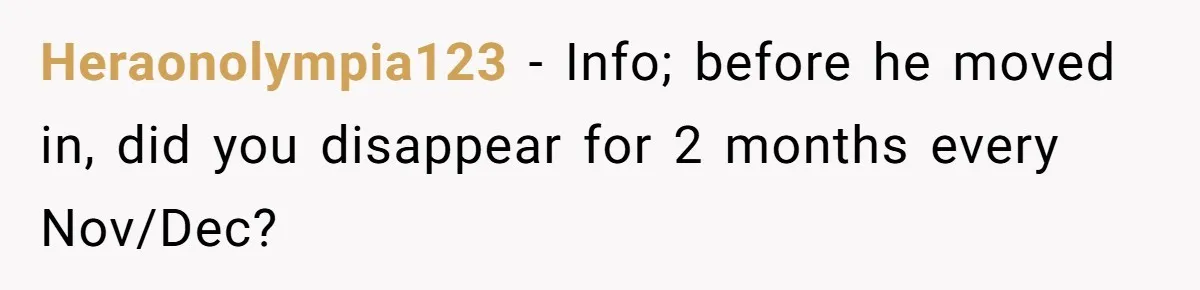 Girlfriend Refuses December Chores, Boyfriend Calls Her “Lazy” While Living In Her House Heraonolympia123 − Info; before he moved in, did you disappear for 2 months every Nov/Dec?