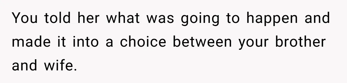 He Told His Wife She Could Leave Because He Was Taking Custody of His Brother You told her what was going to happen and made it into a choice between your brother and wife.