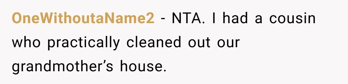 Siblings Call Police On Relatives Who Looted Their Dad’s House Days After His Death OneWithoutaName2 − NTA. I had a cousin who practically cleaned out our grandmother’s house.