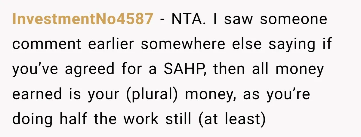 He Booked First Class for Himself and a Friend, and She Got Economy InvestmentNo4587 − NTA. I saw someone comment earlier somewhere else saying if you’ve agreed for a SAHP, then all money earned is your (plural) money, as you’re doing half the...