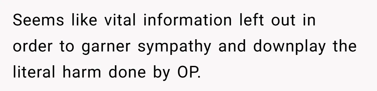 Seems like vital information left out in order to garner sympathy and downplay the literal harm done by OP.