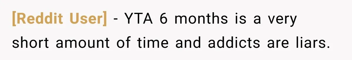 [Reddit User] − YTA 6 months is a very short amount of time and addicts are liars.