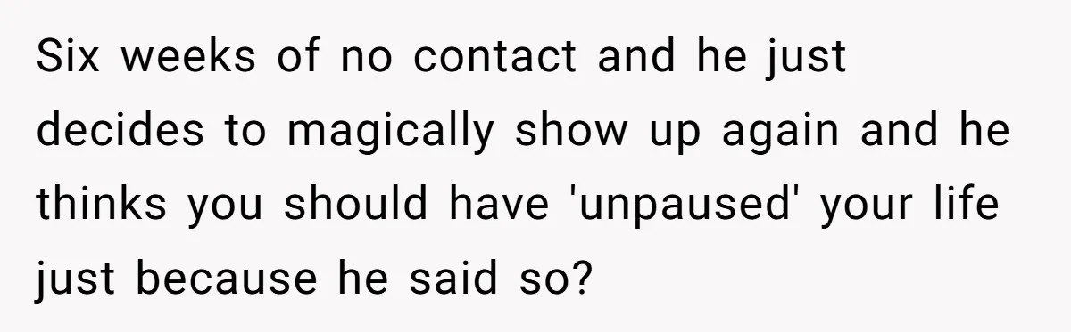 Woman Adopts Allergic Boyfriend's Worst Nightmare After He Vanishes For Six Weeks On 'Pause' Six weeks of no contact and he just decides to magically show up again and he thinks you should have 'unpaused' your life just because he said so?