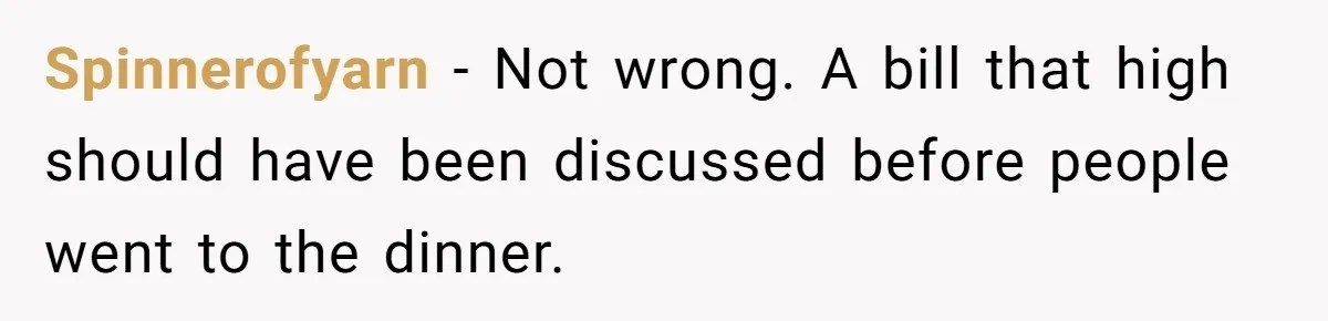 He Went to a Friend’s Birthday Dinner, Then Got Hit With an $1100 Bill He Never Agreed To Spinnerofyarn − Not wrong. A bill that high should have been discussed before people went to the dinner.