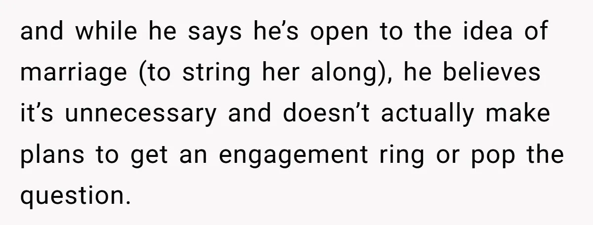 She Saw Her Husband Cry After Seeing His Ex - Now She Fears She Was Just the Replacement. and while he says he’s open to the idea of marriage (to string her along), he believes it’s unnecessary and doesn’t actually make plans to get an engagement ring or...