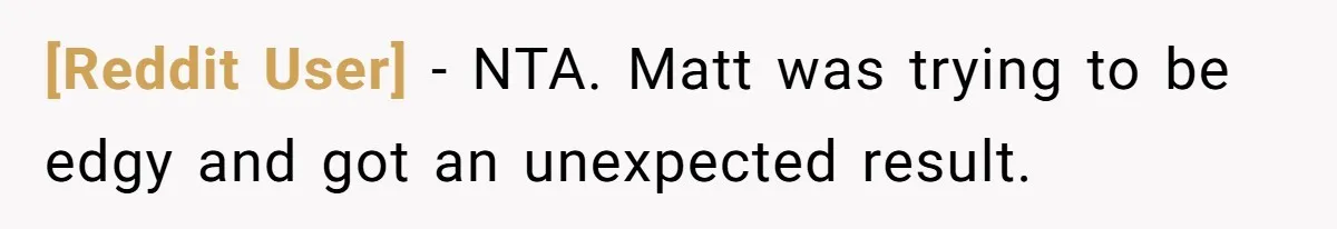 [Reddit User] − NTA. Matt was trying to be edgy and got an unexpected result.