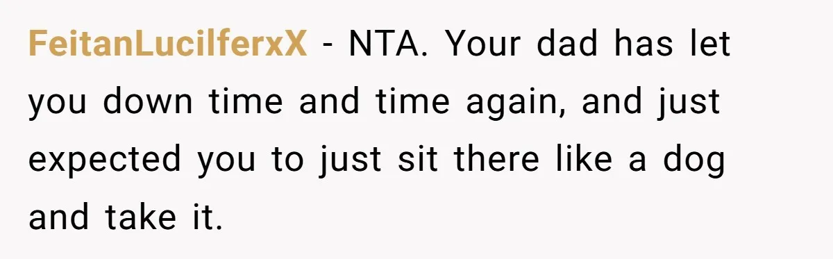 Son Publicly Cuts Off His Father At Graduation After Years Of Favouritism Blow Up In One Final Betrayal FeitanLucilferxX − NTA. Your dad has let you down time and time again, and just expected you to just sit there like a dog and take it.