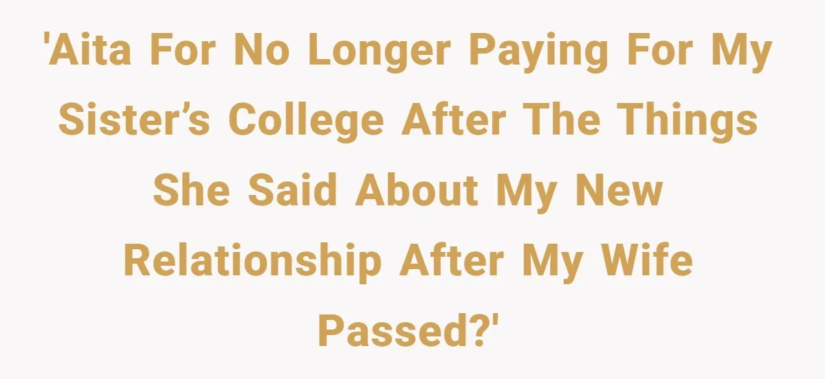 He Helped His Sister Through College, But She Thinks His Grief Timeline Makes Him A Monster 'AITA for no longer paying for my sister’s college after the things she said about my new relationship after my wife passed?'