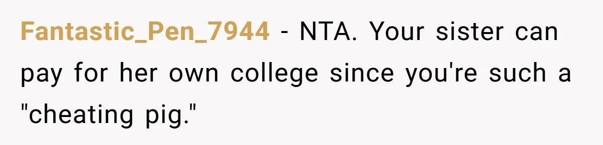 He Helped His Sister Through College, But She Thinks His Grief Timeline Makes Him A Monster Fantastic_Pen_7944 − NTA. Your sister can pay for her own college since you're such a "cheating pig."