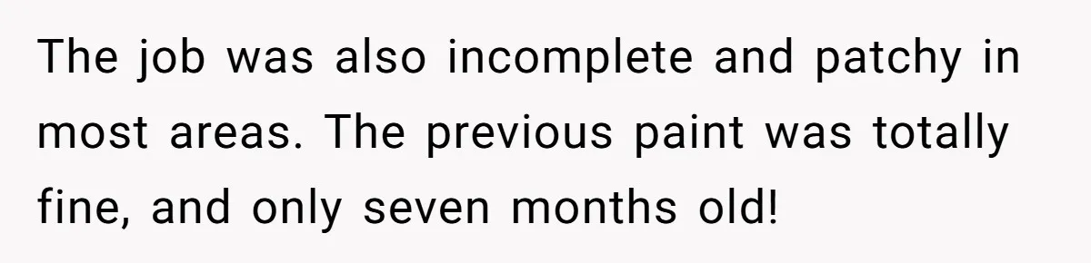 Man Hires Mom To Housesit, Returns To A Disaster Zone And Gets Called Ungrateful The job was also incomplete and patchy in most areas. The previous paint was totally fine, and only seven months old!