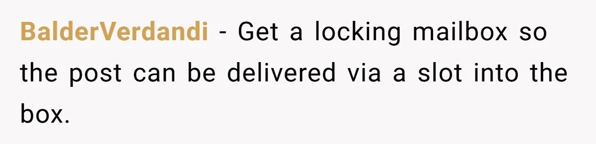 BalderVerdandi − Get a locking mailbox so the post can be delivered via a slot into the box.