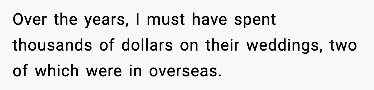 Bride Calls Out Friends After They Offer an $8 Gift and Skip Her Wedding Over the years, I must have spent thousands of dollars on their weddings, two of which were in overseas.