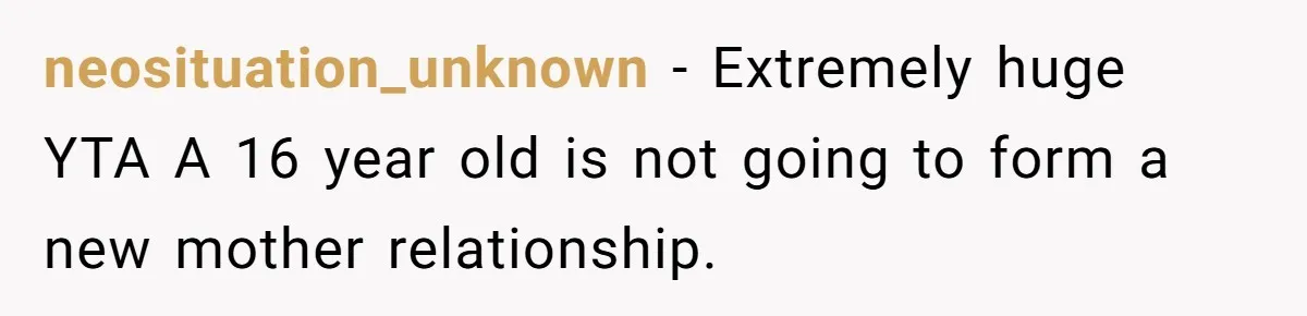 Mom Leaves Wedding After Son Chooses Aunt Over Stepmom For Mother-Son Dance, Family Turns On Her neosituation_unknown − Extremely huge YTA A 16 year old is not going to form a new mother relationship.