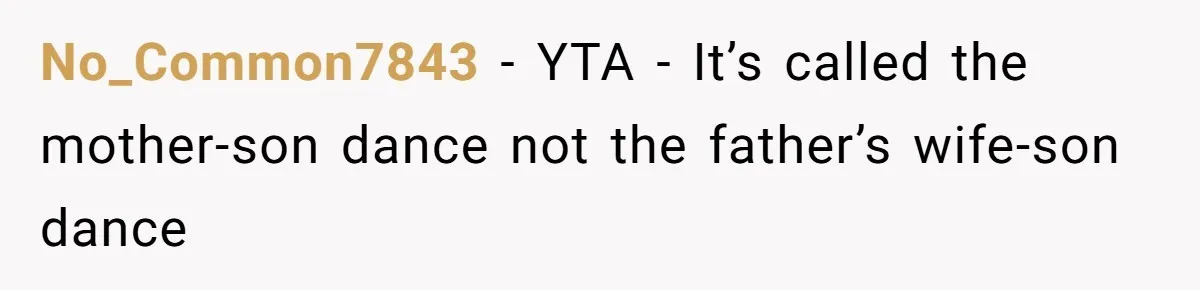 Mom Leaves Wedding After Son Chooses Aunt Over Stepmom For Mother-Son Dance, Family Turns On Her No_Common7843 − YTA - It’s called the mother-son dance not the father’s wife-son dance