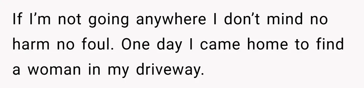 Homeowner Blocks Trespassing Parent in Driveway After Repeatedly Being Stopped If I’m not going anywhere I don’t mind no harm no foul. One day I came home to find a woman in my driveway.