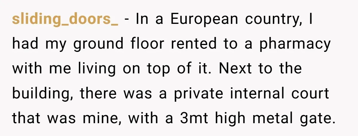 Homeowner Blocks Trespassing Parent in Driveway After Repeatedly Being Stopped sliding_doors_ − In a European country, I had my ground floor rented to a pharmacy with me living on top of it. Next to the building, there was a private...