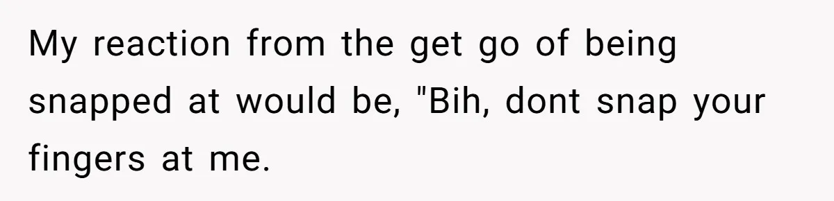 Entitled Mom Mistakes Random Visitor For Daycare Worker And Demands She Gets Fired Immediately My reaction from the get go of being snapped at would be, "Bih, dont snap your fingers at me.