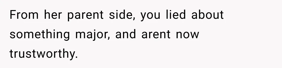 Refusing to Lie About His Moms Causes Drama With Girlfriend - AITA?” From her parent side, you lied about something major, and arent now trustworthy.