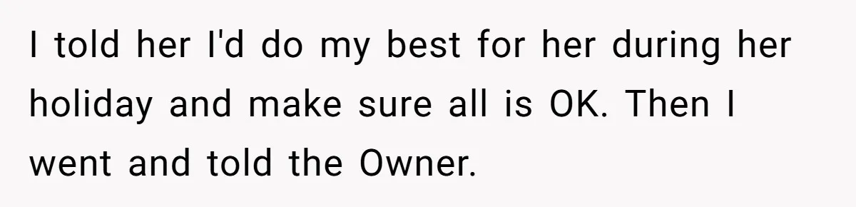 Employee Quits Toxic Job Right Before Coworker's First Vacation In Years And Watches Chaos Unfold I told her I'd do my best for her during her holiday and make sure all is OK. Then I went and told the Owner.