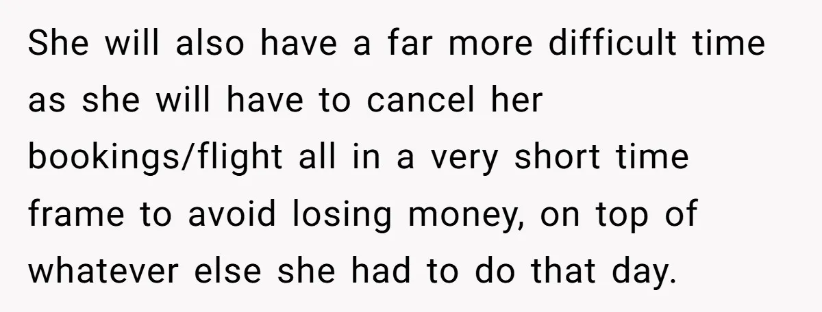 Employee Quits Toxic Job Right Before Coworker's First Vacation In Years And Watches Chaos Unfold She will also have a far more difficult time as she will have to cancel her bookings/flight all in a very short time frame to avoid losing money, on top...