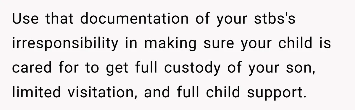 Daycare Nearly Kicks Out Toddler After Dad’s No-Shows, But He Blames Mom For “Abandoning” Him Use that documentation of your stbs's irresponsibility in making sure your child is cared for to get full custody of your son, limited visitation, and full child support.