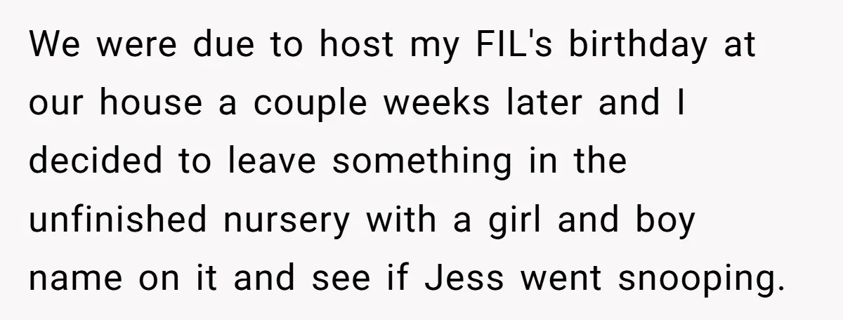 She Tricked Her SIL Into Stealing Her Baby Name - and It Was Hilarious We were due to host my FIL's birthday at our house a couple weeks later and I decided to leave something in the unfinished nursery with a girl and boy...
