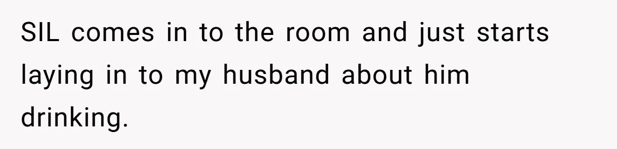 Pregnant Wife Kicks Out Traumatized Sister-In-Law After What She Says To Drunk Husband SIL comes in to the room and just starts laying in to my husband about him drinking.
