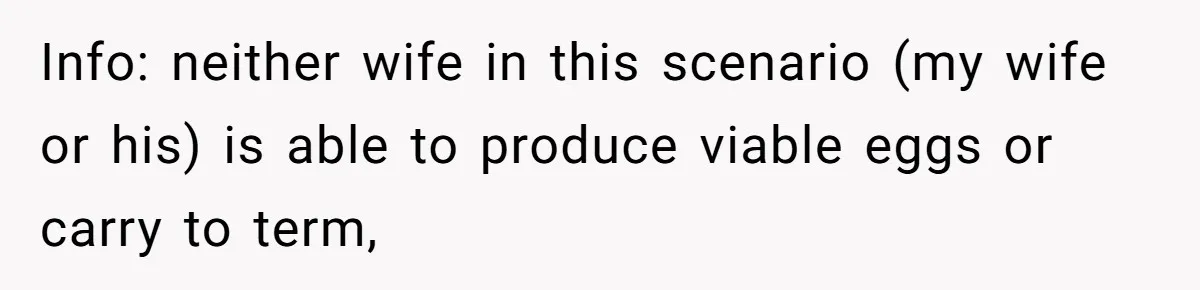 Couple Wants Brother-In-Law’s Help Having Kids, He Demands She Carry Three Extra Babies For Him First Info: neither wife in this scenario (my wife or his) is able to produce viable eggs or carry to term,
