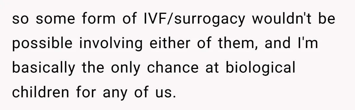 Couple Wants Brother-In-Law’s Help Having Kids, He Demands She Carry Three Extra Babies For Him First so some form of IVF/surrogacy wouldn't be possible involving either of them, and I'm basically the only chance at biological children for any of us.
