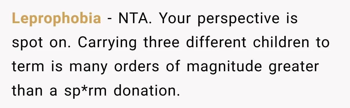 Couple Wants Brother-In-Law’s Help Having Kids, He Demands She Carry Three Extra Babies For Him First Leprophobia − NTA. Your perspective is spot on. Carrying three different children to term is many orders of magnitude greater than a sp*rm donation.