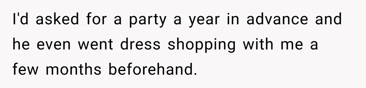 Wife Of 20 Years Threatens Divorce After Husband's Surprising 'Gift' On Milestone Birthday I'd asked for a party a year in advance and he even went dress shopping with me a few months beforehand.