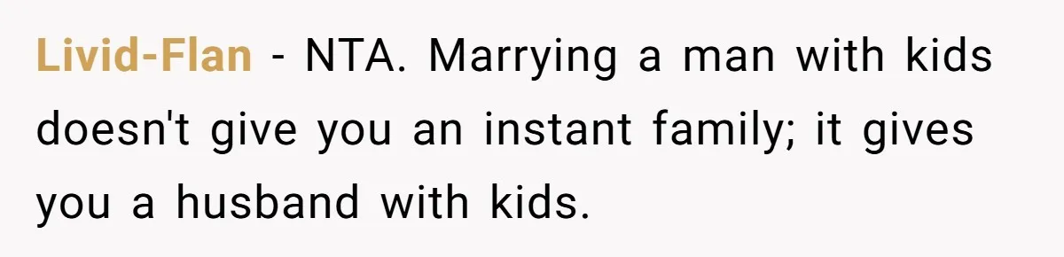 Bride Refuses To Name Stepmom “Mom Of The Bride,” Dad Says Her Real Mom Shouldn’t Be Hurt Livid-Flan − NTA. Marrying a man with kids doesn't give you an instant family; it gives you a husband with kids.