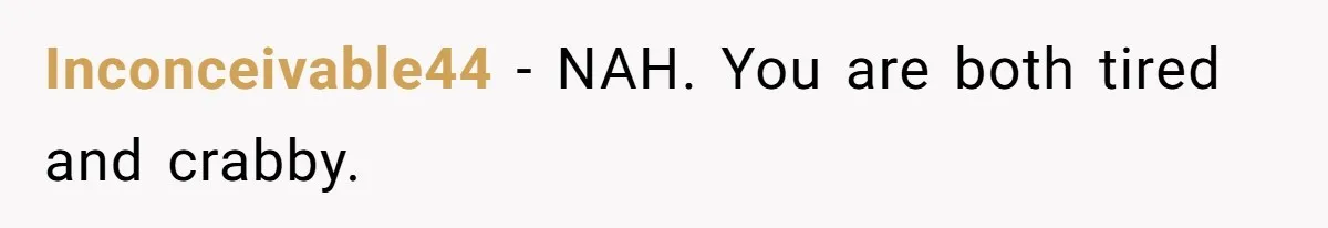 Exhausted Dad Takes Long Nap, Leaving Sick Wife Alone With Newborn Baby Inconceivable44 − NAH. You are both tired and crabby.