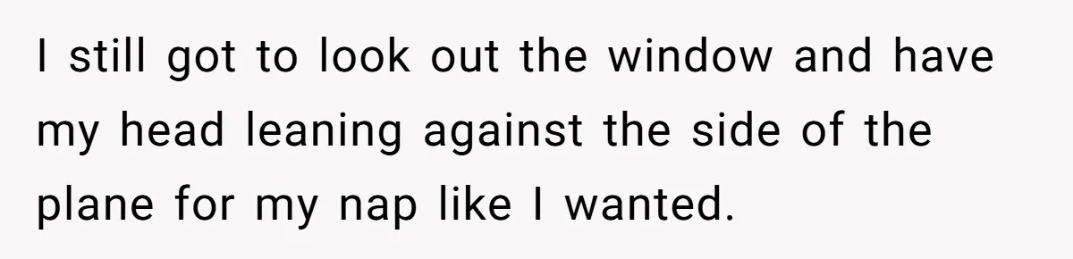 Traveler Surrenders Window Seat To Rude Passenger, Then Blocks Entire Aisle With Fake Nap Revenge I still got to look out the window and have my head leaning against the side of the plane for my nap like I wanted.