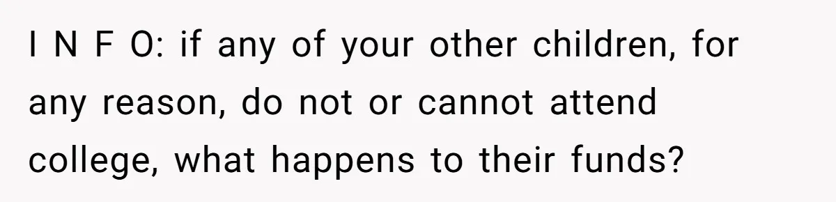 Mom Refuses To Let Daughter Use College Fund For Wedding Or House, Is She Right? I N F O: if any of your other children, for any reason, do not or cannot attend college, what happens to their funds?