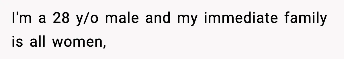 Only Guy In The Family Constantly Excluded From Every ‘Girls Day,’ Finally Speaks Up I'm a 28 y/o male and my immediate family is all women,