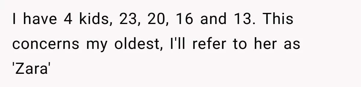 Dad Calls 23-Year-Old Daughter “A Brat” After She Cries Over Birthday Candles, Family Turns On Him I have 4 kids, 23, 20, 16 and 13. This concerns my oldest, I'll refer to her as 'Zara'