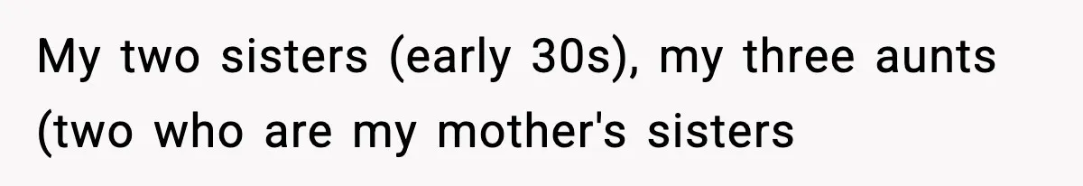 Only Guy In The Family Constantly Excluded From Every ‘Girls Day,’ Finally Speaks Up My two sisters (early 30s), my three aunts (two who are my mother's sisters