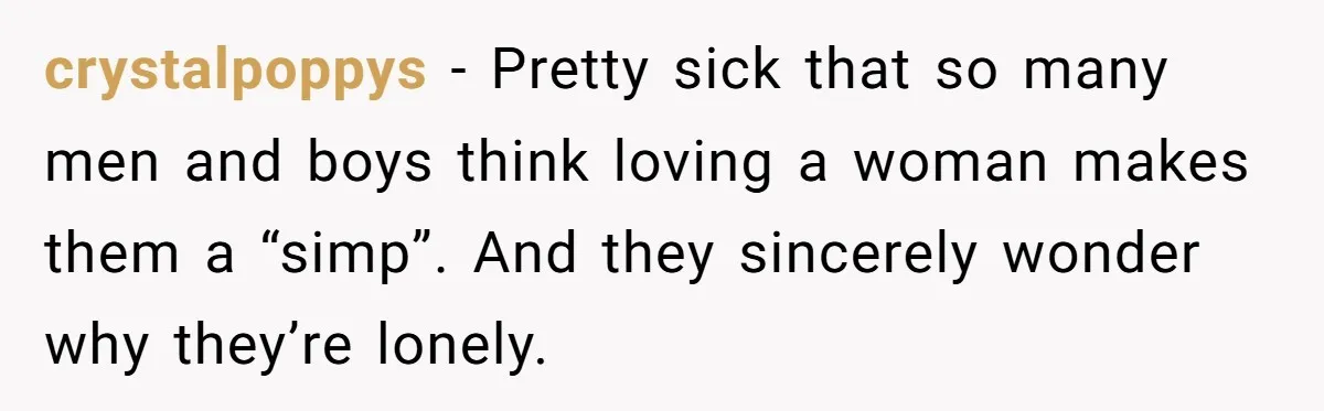 “I Won’t Be a Simp”: Teen Refuses to Iron Clothes and Gets a Major Reality Check crystalpoppys − Pretty sick that so many men and boys think loving a woman makes them a “simp”. And they sincerely wonder why they’re lonely.