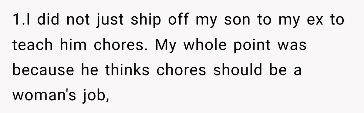 “I Won’t Be a Simp”: Teen Refuses to Iron Clothes and Gets a Major Reality Check 1.I did not just ship off my son to my ex to teach him chores. My whole point was because he thinks chores should be a woman's job,