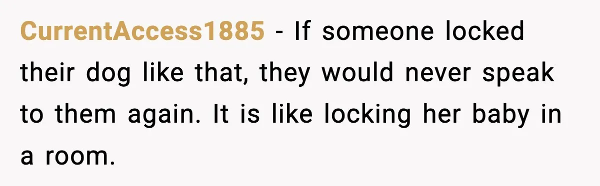 Family Divides After Sister Locks Dog Away and Still Expects Unconditional Support CurrentAccess1885 - If someone locked their dog like that, they would never speak to them again. It is like locking her baby in a room.