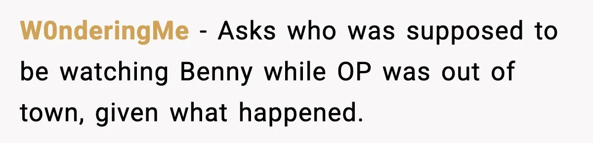 Family Divides After Sister Locks Dog Away and Still Expects Unconditional Support W0nderingMe - Asks who was supposed to be watching Benny while OP was out of town, given what happened.