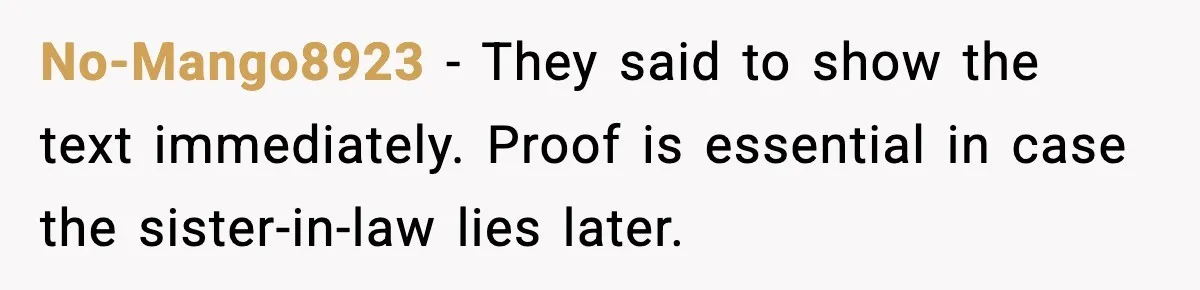 Husband Stunned When Sister-in-Law Tries to Replace His Pregnant Wife No-Mango8923 - They said to show the text immediately. Proof is essential in case the sister-in-law lies later.
