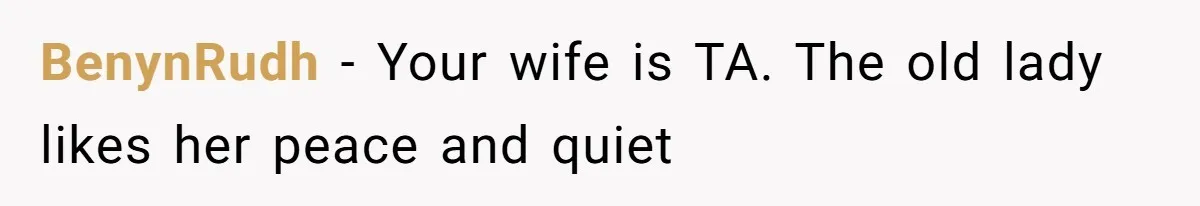 Husband Tells Wife Her MIL Will “Never Love Her” And To Stop Trying, Marriage Blows Up BenynRudh − Your wife is TA. The old lady likes her peace and quiet