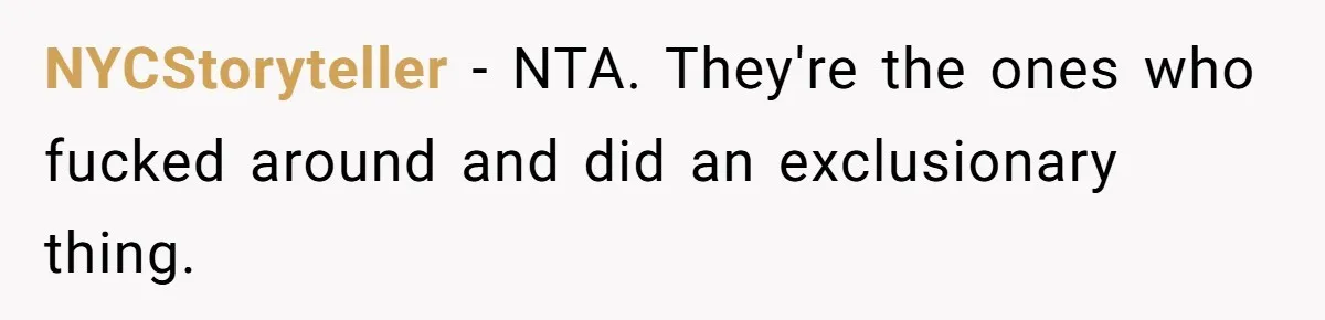 “You Can’t Sit With Us”: Office Mean Girls Panic After Boss Sees Through Their Exclusion NYCStoryteller − NTA. They're the ones who fucked around and did an exclusionary thing.