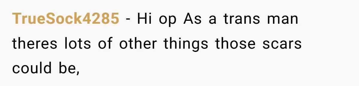 Girlfriend Demands He Evict His Roommate Over Suspicious Scars and Instantly Regrets It TrueSock4285 − Hi op As a trans man theres lots of other things those scars could be,