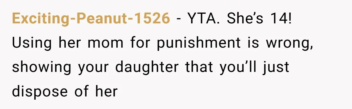 Dad Drives Furious 14-Year-Old Daughter To Cold Mom’s House After What She Says During Fight Exciting-Peanut-1526 − YTA. She’s 14! Using her mom for punishment is wrong, showing your daughter that you’ll just dispose of her