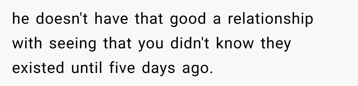 Wife Threatens Divorce When Husband Demands She Raise Kids He Hid From Her he doesn't have that good a relationship with seeing that you didn't know they existed until five days ago.