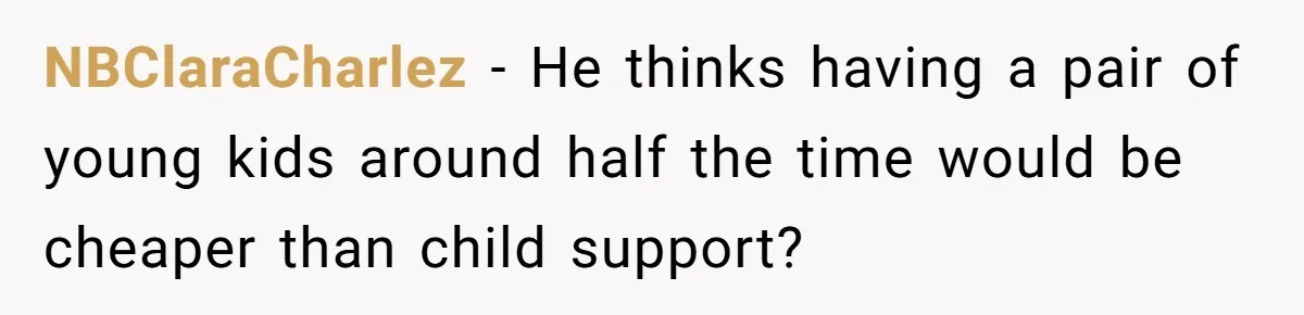 Wife Threatens Divorce When Husband Demands She Raise Kids He Hid From Her NBClaraCharlez − He thinks having a pair of young kids around half the time would be cheaper than child support?